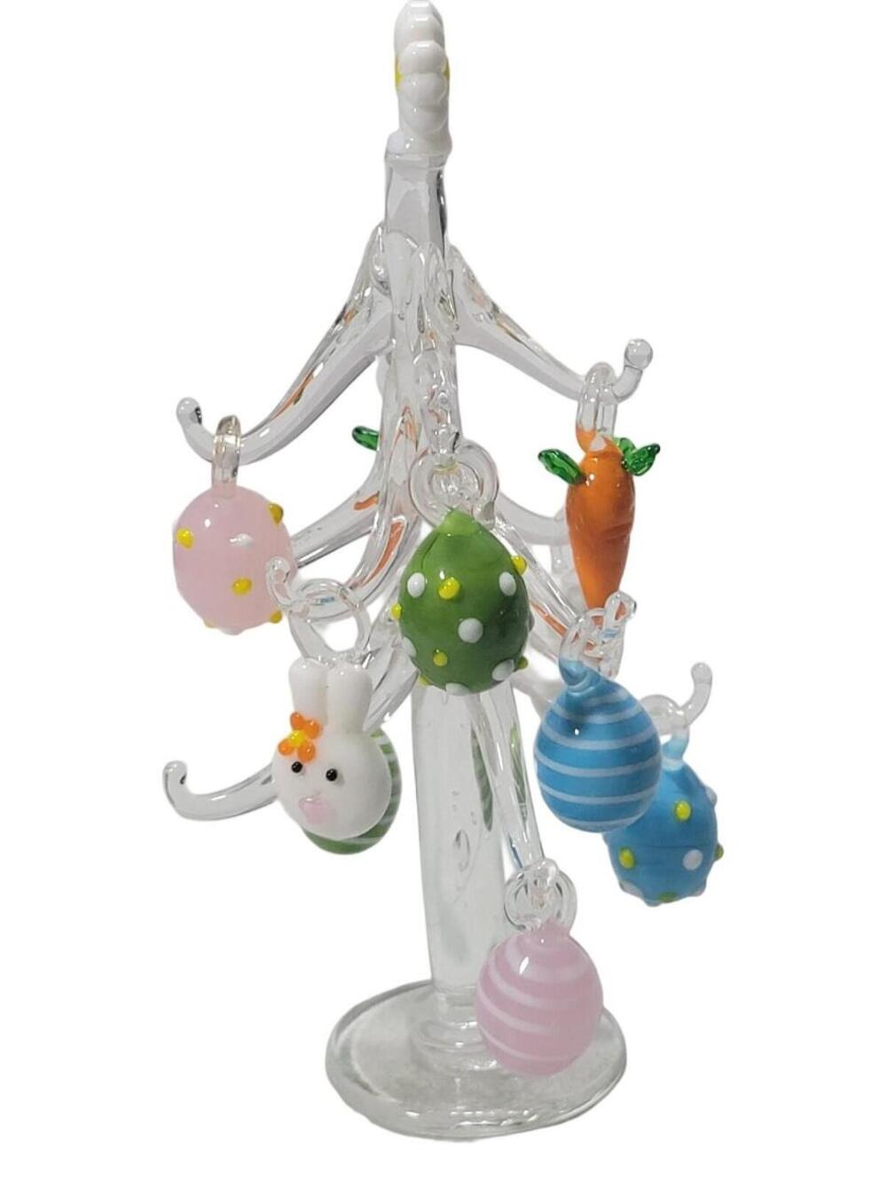 Pier 1 Glass Easter Tree With 12 Ornaments Eggs Bunnies Carrots Chicks READ - Picture 6 of 7